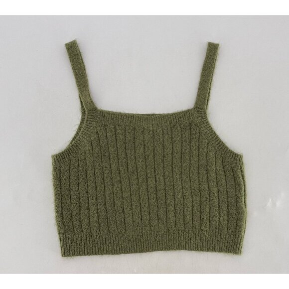 Wild Fable Ribbed Green Cropped Sweater Tank‎ Top Blouse Sz L  Boho Festival - Picture 3 of 7